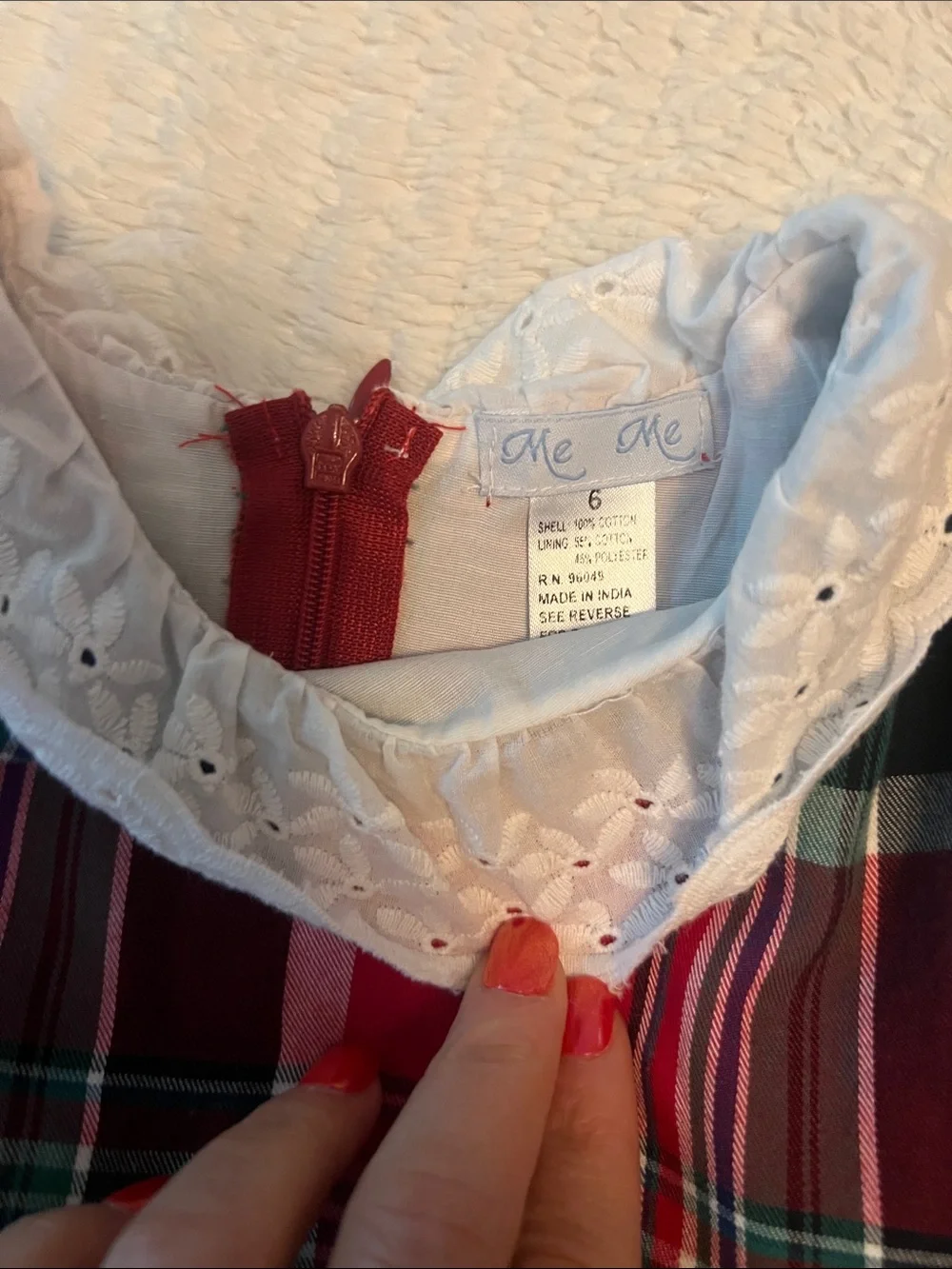 Children's Red & Green Plaid Holiday Dress with Lace Collar